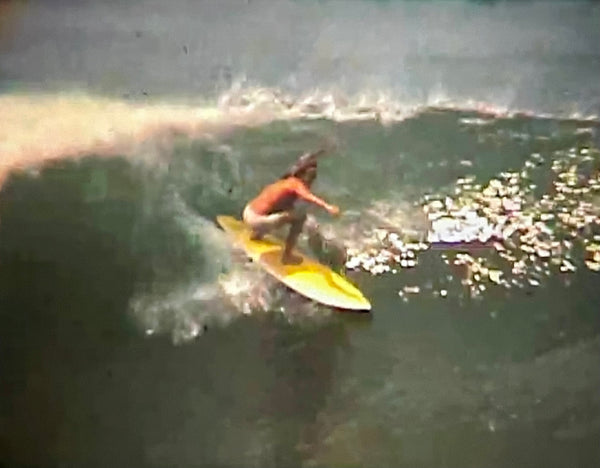 David Swenson author of Only Dead Fish Go With The Flow surfing in El Salvador 1973
