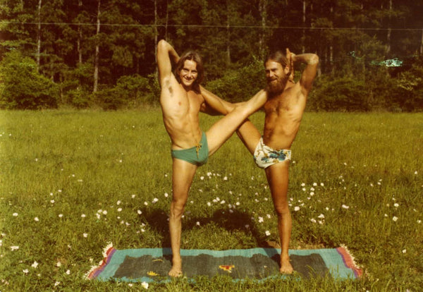 David Swenson author of Only Dead Fish Go With The Flow - goofing around with brother Doug, possibly inventing a new partner yoga posture, 1978